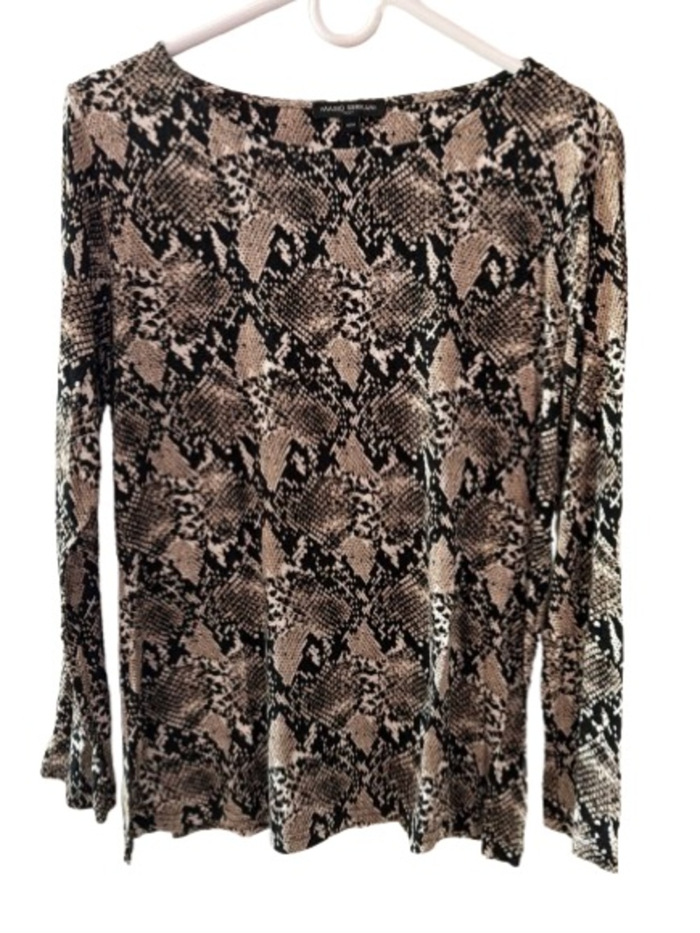 Mario Serrani Womena Beige and Black Snake-Print Long Sleeve Tee size M